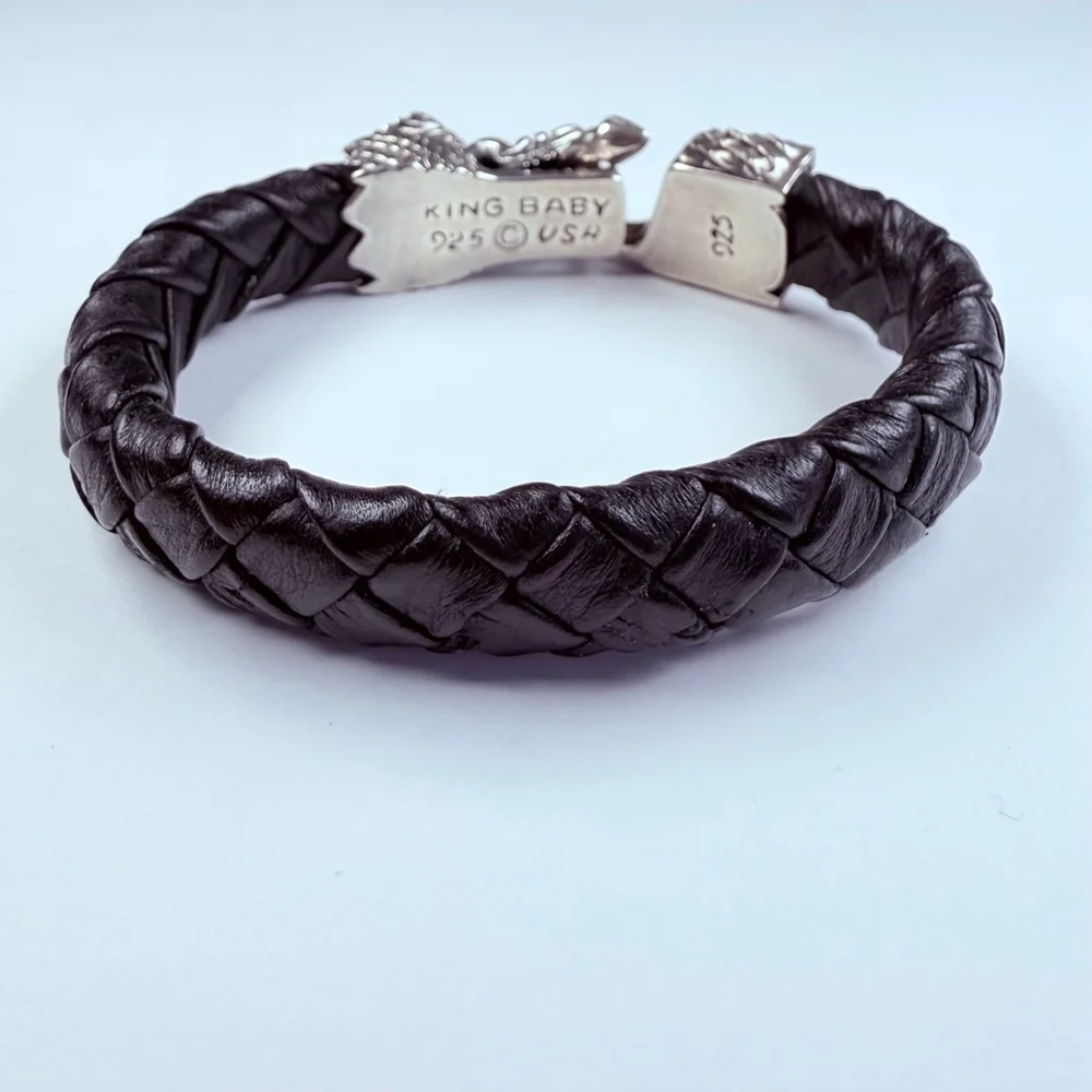 King Baby Large Dragon 925 Sterling Silver & Leather Braided Bracelet $985 - Picture 4 of 12